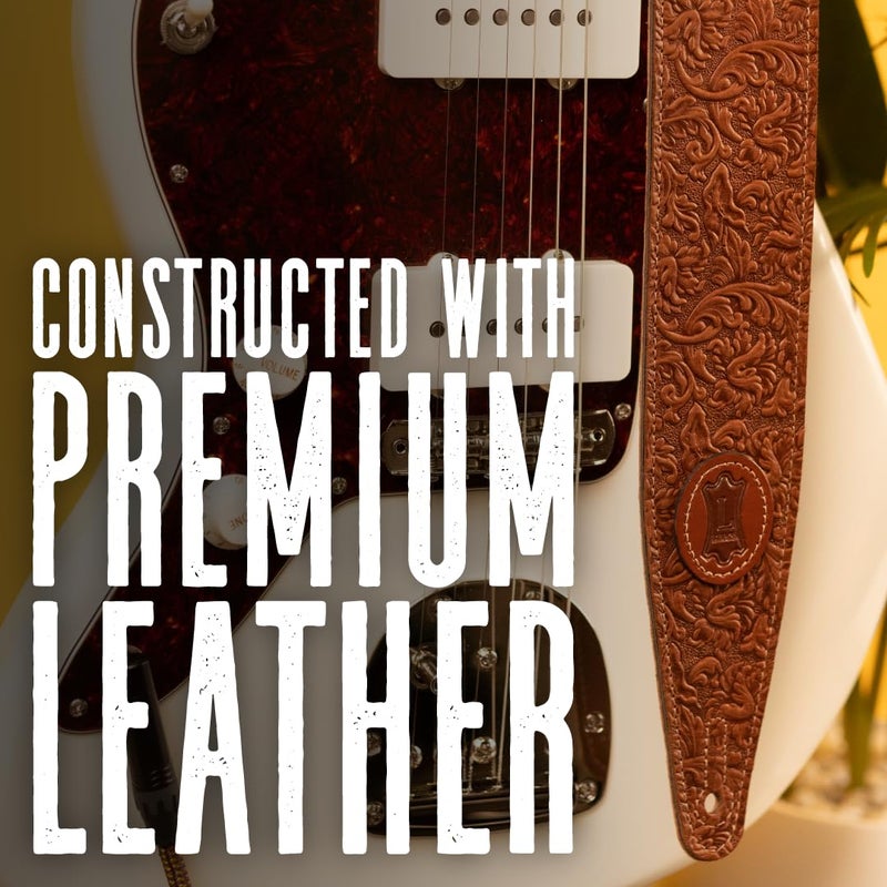 Levy's Leathers 2.5" Garment Leather Guitar Strap Florentine Emboss Design; Black (M317FG-BLK) - Image 3